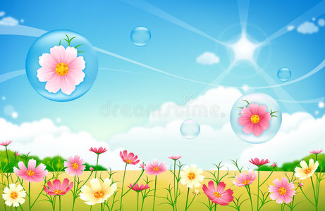 草地花园花儿和泡泡照片