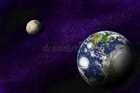 宇宙深处的地球和月球