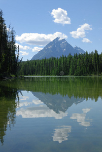 加拿大落基山脉宁静的湖景