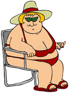 穿着红色比基尼的胖女人照片