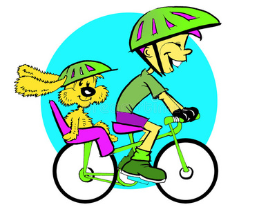 狗孩子和自行车，卡通
