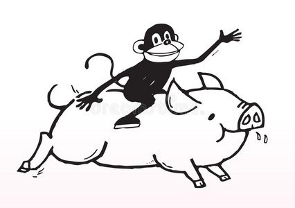 欢乐骑行-猴子和猪照片