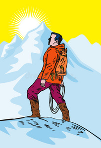 登山者到达顶部图片