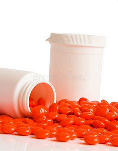 橙色药丸和药丸容器