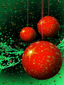 绿色背景的红色圣诞球