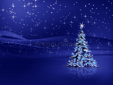 蓝底雪花圣诞树