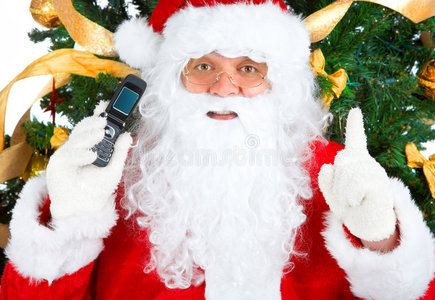 微笑的圣诞老人，手机