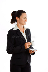 快乐的女商人喝咖啡