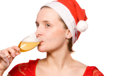 喝香槟的圣诞女人
