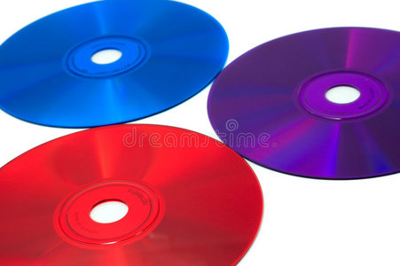 三色cd光盘红色蓝色和紫色