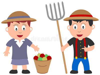 孩子和工作农民