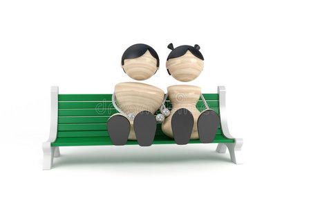 坐在长凳上的年轻夫妇