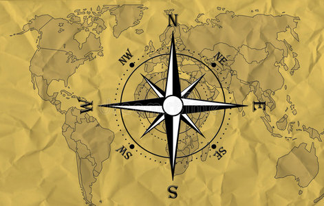 带指南针的世界地图照片