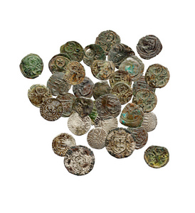古老的生锈的中世纪欧洲硬币