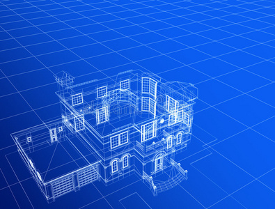 蓝色背景的3d房子