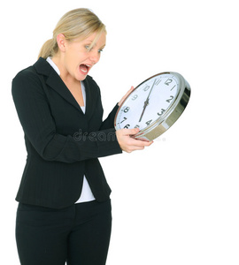 震惊的女商人看时钟