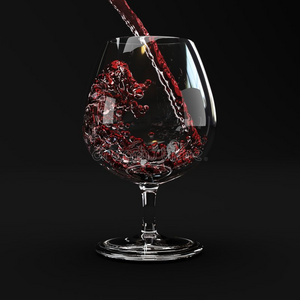 红酒从玻璃杯里溅出来。