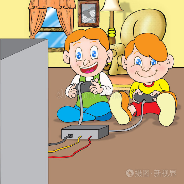 在家玩电子游戏插画-正版商用图片0i9577-摄图新视界