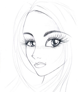 女孩的脸部素描照片
