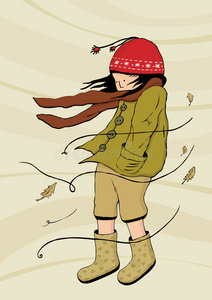 在刮风的天气里散步照片