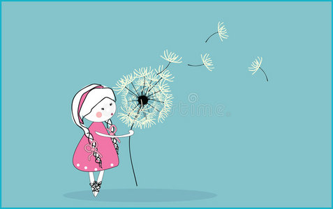 吹蒲公英的女孩照片