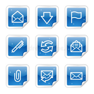 电子邮件网络图标，蓝色光泽贴纸系列