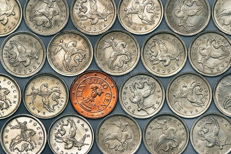 俄罗斯硬币中的欧元硬币