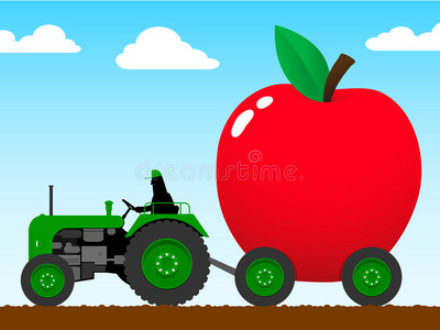 牵引大苹果的拖拉机