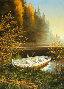 湖畔的小船