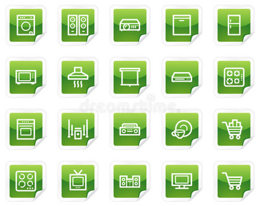 家电网络图标，绿色贴纸系列