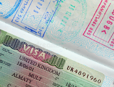 护照，签证，邮票。