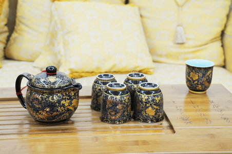 木材 玻璃 杯子 茶壶 活的 陶瓷 家庭 中国人 托盘 房间