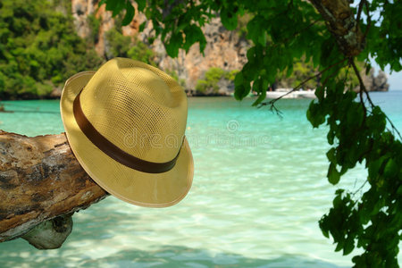 大海，海滩，夏日帽子