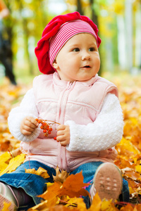秋叶中的婴儿
