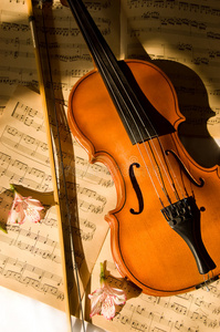 旧小提琴小提琴棒和乐谱
