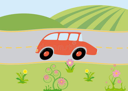 卡通汽车在路上照片