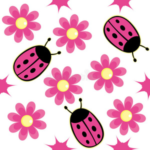 瓢虫和粉红雏菊