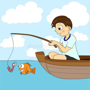 在船上钓鱼的男孩