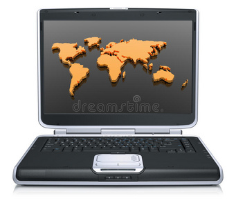 笔记本电脑屏幕上的地理世界地图