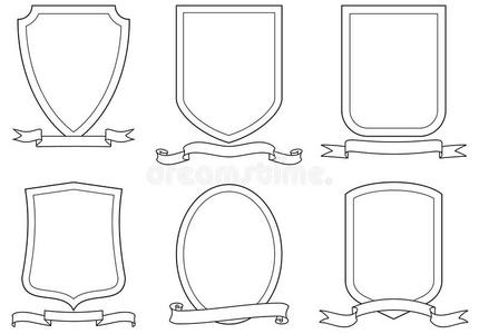 一套矢量徽章徽章盾牌和卷轴