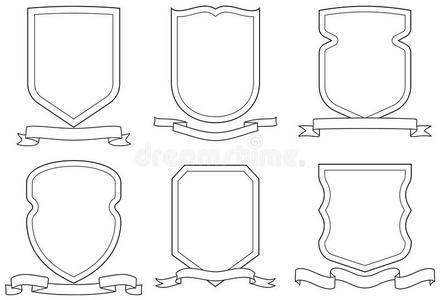一套矢量徽章徽章盾牌和卷轴