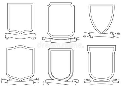 一套矢量徽章徽章盾牌和卷轴