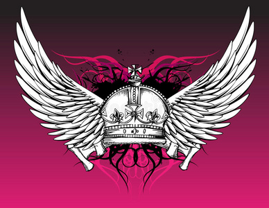 王逗逗纹身翅膀粉红色的皇冠和翅膀纹身照片