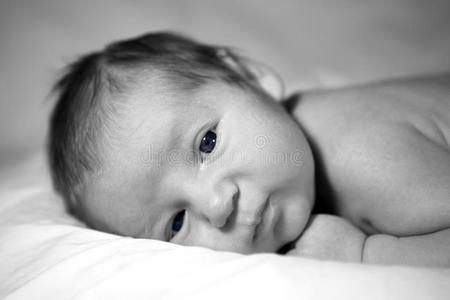 一个漂亮男婴的黑白图像