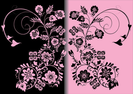 对称的粉色和黑色装饰