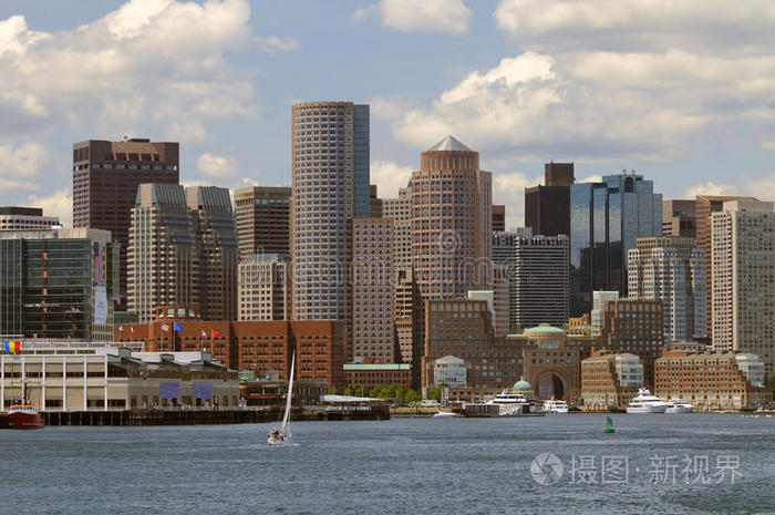 波士顿港和城市景观