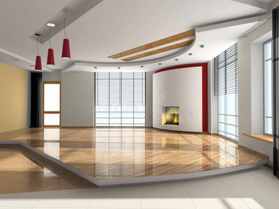 场景,极简白色生活,现代建筑理念理念墙上有天空的窗户墙上挂圆镜反映