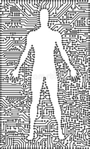 电子科技背景下的人类剪影图片