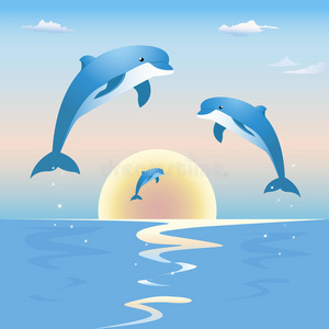 海的 可爱极了 夏天 卡通 动物 哺乳动物 颜色 海豚 美丽的