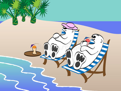 熊本熊北极熊度假插画